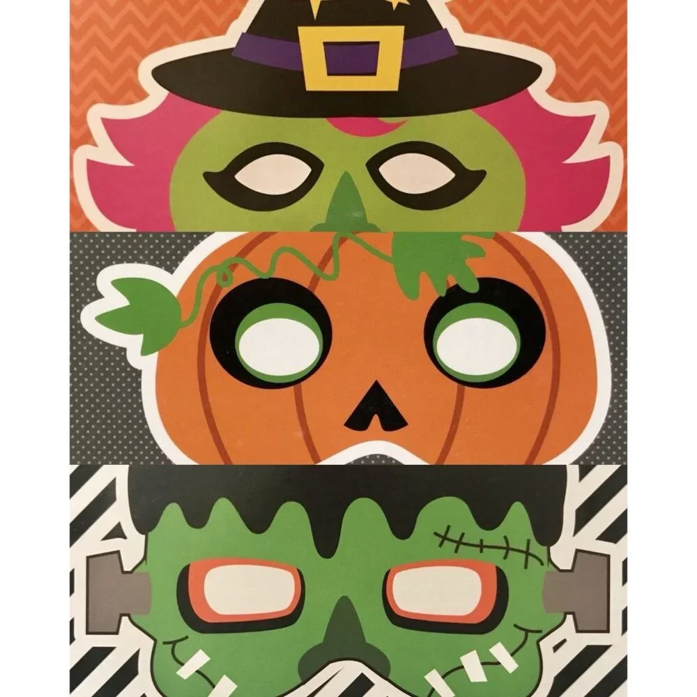 3 Assorted Design Halloween Glow Stick Eye Mask FRANKENSTEIN  & PUMPkIN & WITCH
